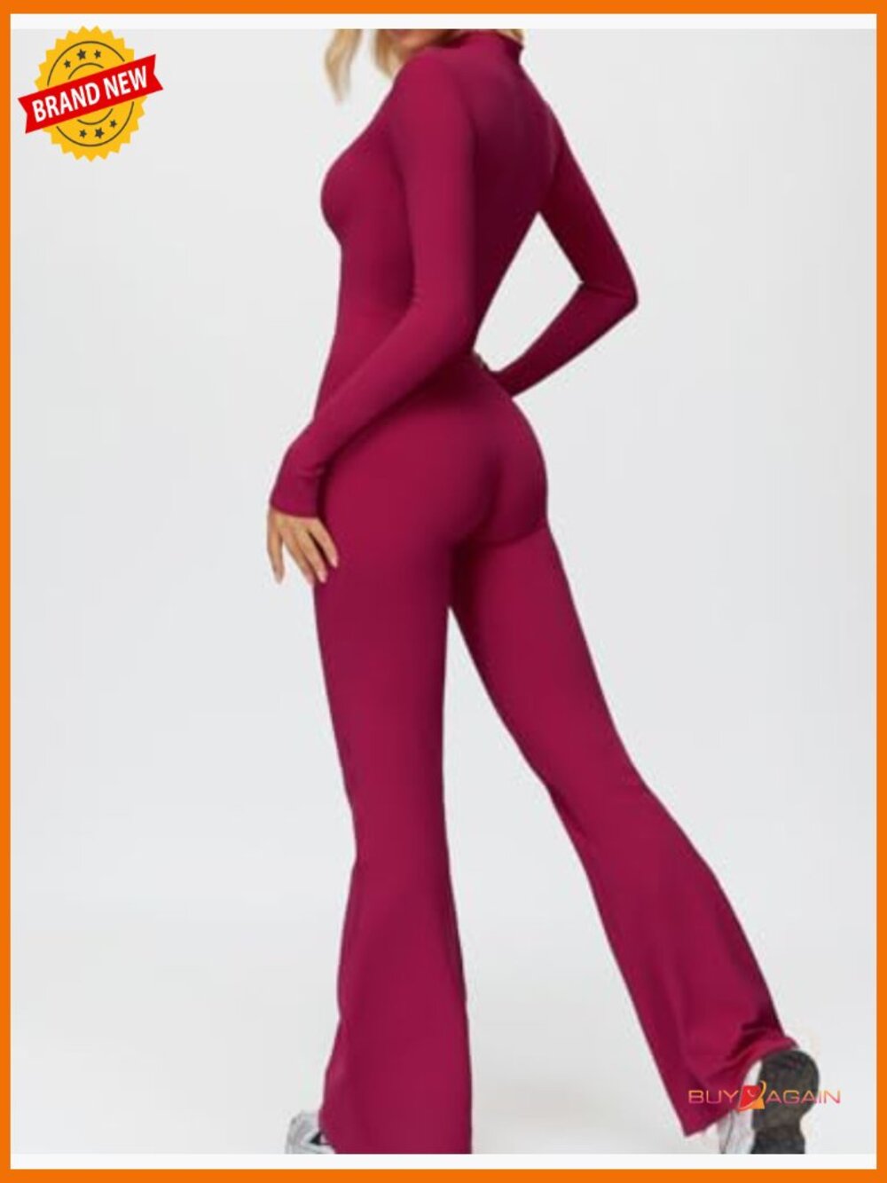 Fleece Lined Zip Up Flared Jumpsuit Yoga Romper Bodysuit - Picture 3 of 5